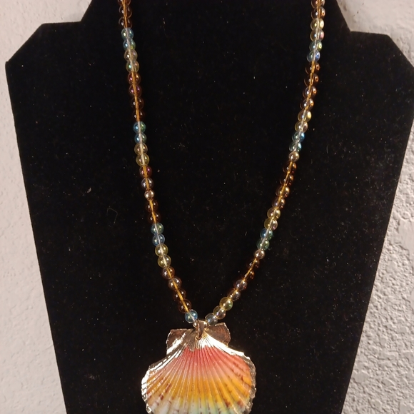 EXQUISITE 1950 Louis Dell Olio Aurora Crystal Capiz Shell 10" Bohochic Necklace. - Picture 2 of 5